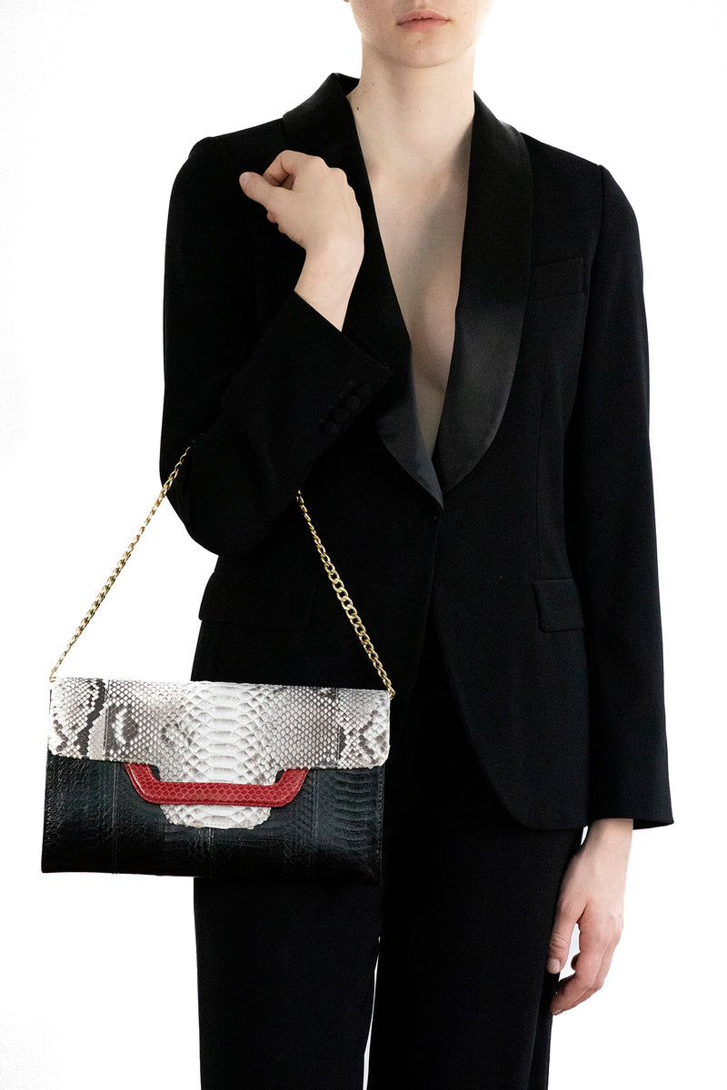 ULALAH black and red clutch bag with removable strap
