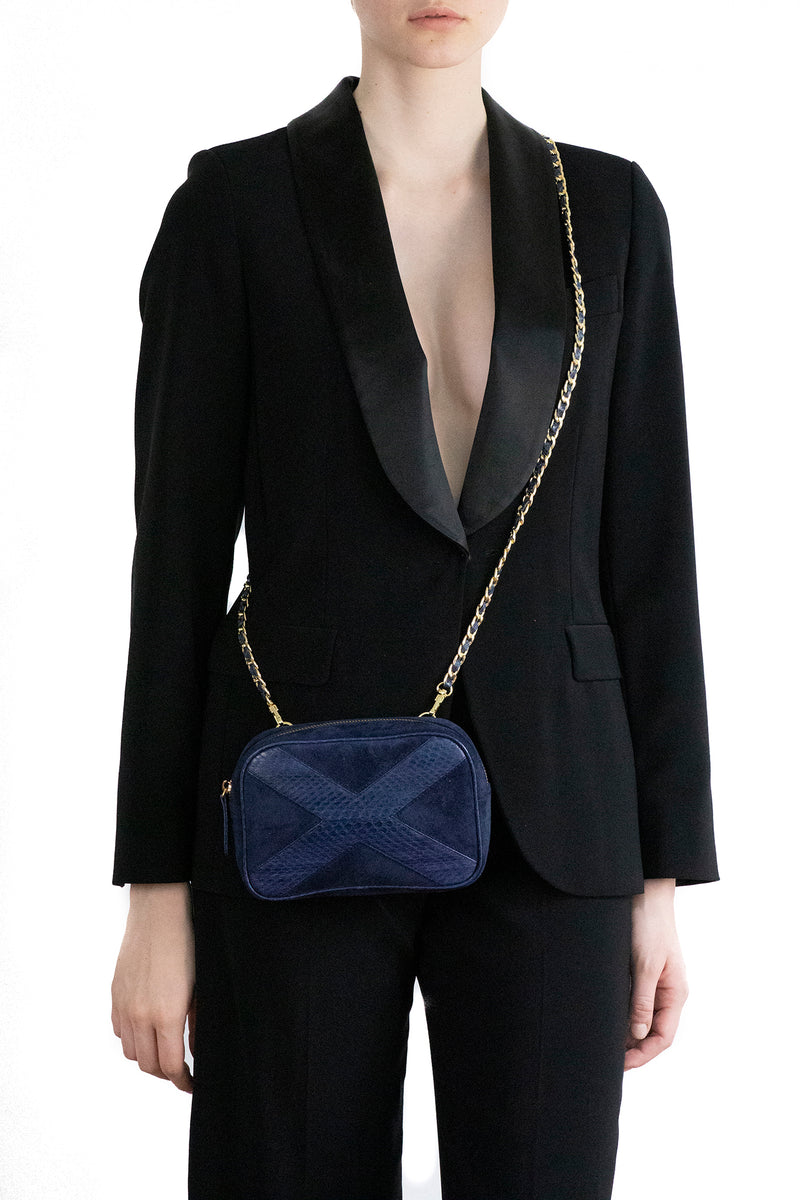 WANTOO, Two-in-one belt and crossbody bag Navy cobra and lamb