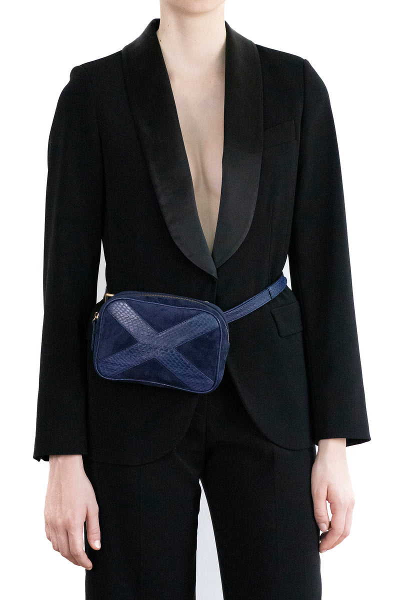 WANTOO, Two-in-one belt and crossbody bag Navy cobra and lamb