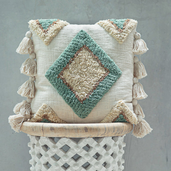 MEKNÈS, Cotton Embroidered tufted textured pillow cover , Sage