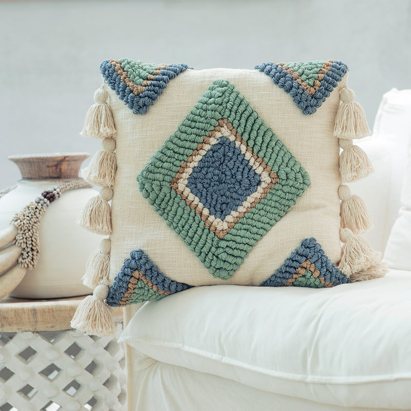 MEKNÈS, Cotton Embroidered tufted textured pillow cover ,