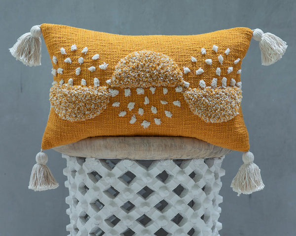 TIZNIT, Cotton Embroidered tufted textured pillow cover, Yellow