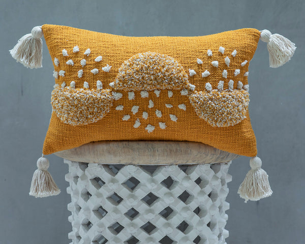TIZNIT, Cotton Embroidered tufted textured pillow cover, Yellow