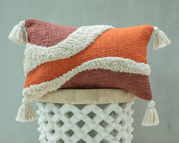 MARRAKECH, Cotton Embroidered tufted textured pillow cover, Terracota
