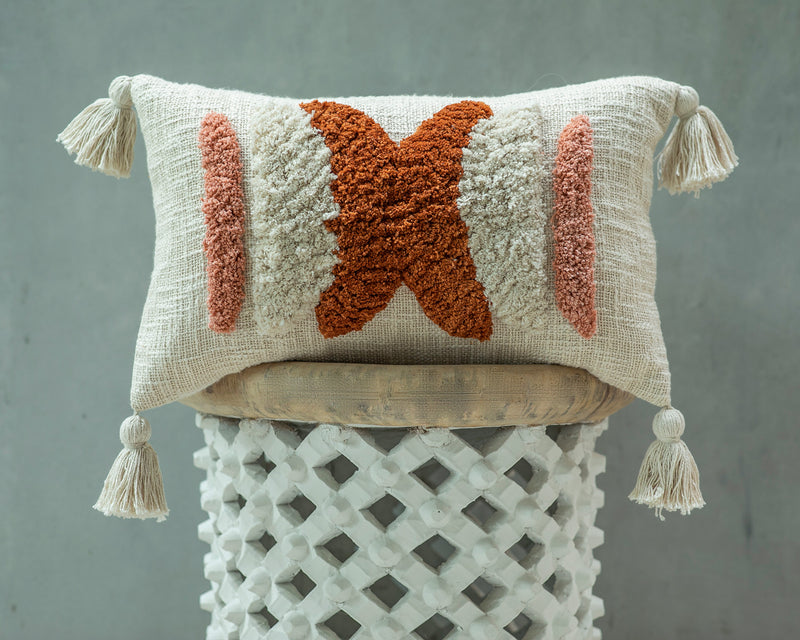 DADÈS, Cotton Embroidered tufted textured pillow cover, Terracota