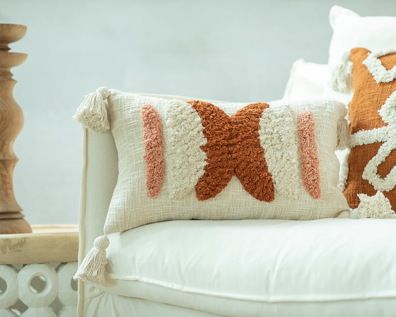 DADÈS, Cotton Embroidered tufted textured pillow cover, Terracota