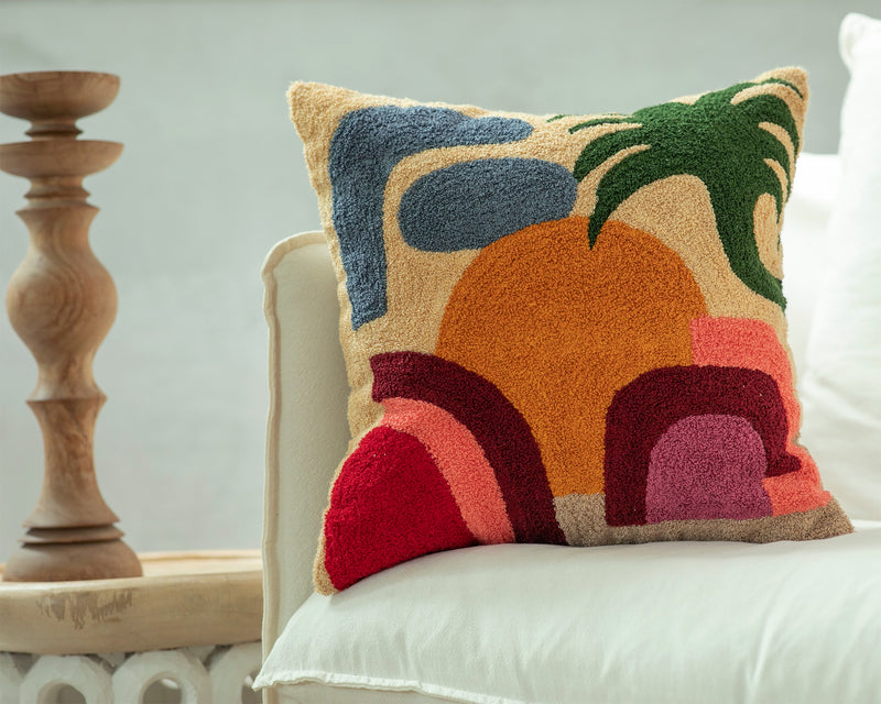 AGADIR, Cotton Crewel Embroidered textured pillow cover