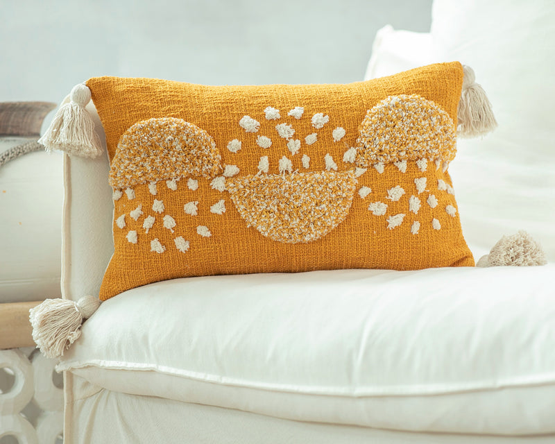 TIZNIT, Cotton Embroidered tufted textured pillow cover, Yellow