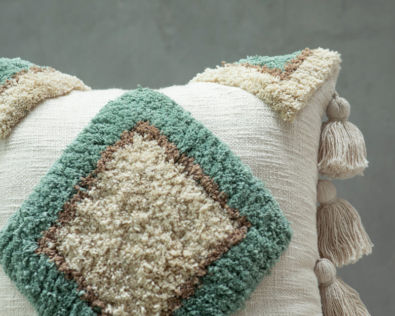 MEKNÈS, Cotton Embroidered tufted textured pillow cover , Sage