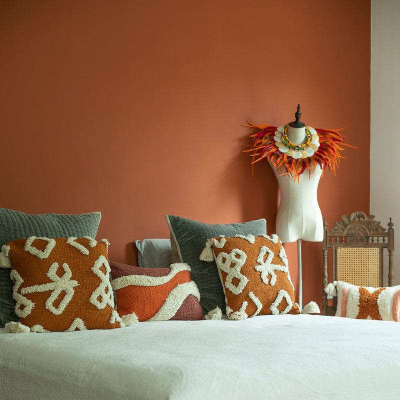 MARRAKECH, Cotton Embroidered tufted textured pillow cover, Terracota
