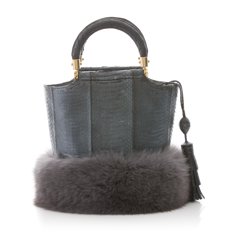 Bucket Bag PASSISSO Gunmetal Cobra and Grey Fur