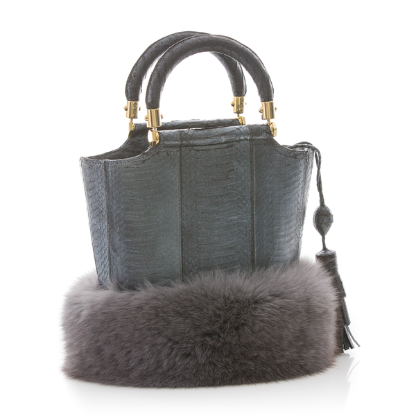 Bucket Bag PASSISSO Gunmetal Cobra and Grey Fur