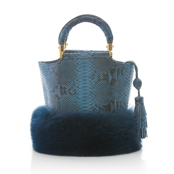 Bucket Bag PASSISSO Cobalt Python and Dark Blue Fur