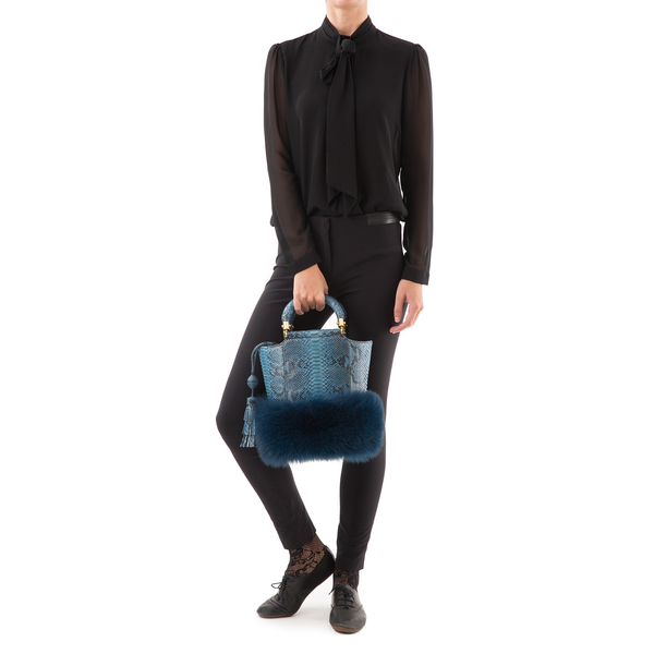 Bucket Bag PASSISSO Cobalt Python and Dark Blue Fur