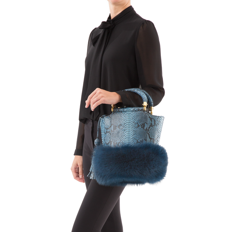 Bucket Bag PASSISSO Cobalt Python and Dark Blue Fur