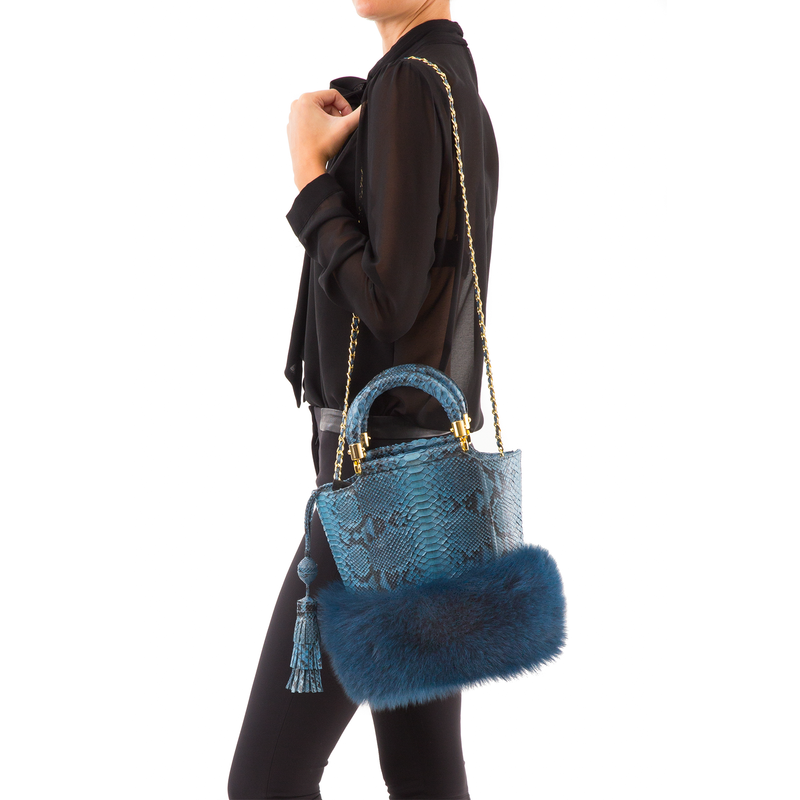 Bucket Bag PASSISSO Cobalt Python and Dark Blue Fur