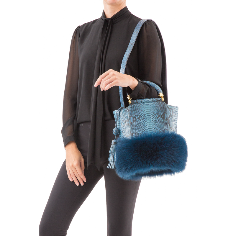 Bucket Bag PASSISSO Cobalt Python and Dark Blue Fur