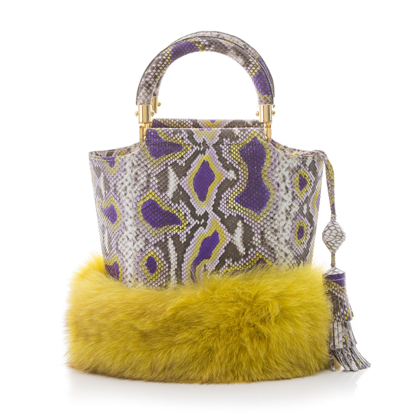 Bucket Bag PASSISSO Painted Python and Yellow Fur