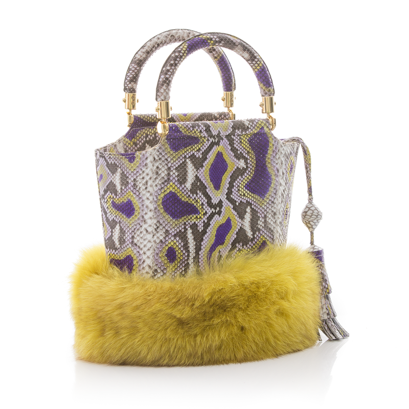 Bucket Bag PASSISSO Painted Python and Yellow Fur