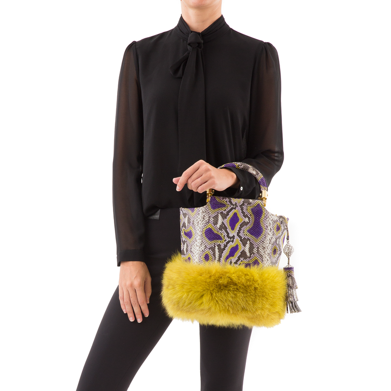 Bucket Bag PASSISSO Painted Python and Yellow Fur