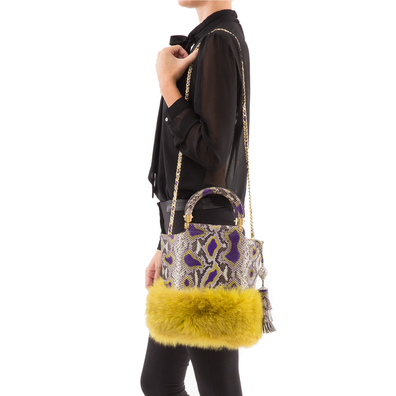 Bucket Bag PASSISSO Painted Python and Yellow Fur