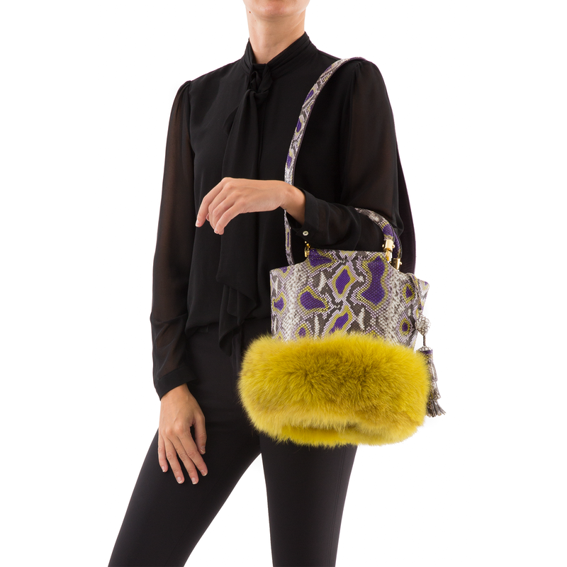 Bucket Bag PASSISSO Painted Python and Yellow Fur