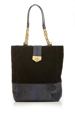 Tote Bag TAH TONG SAK BLACK SUEDE AND NAVY PYTHON