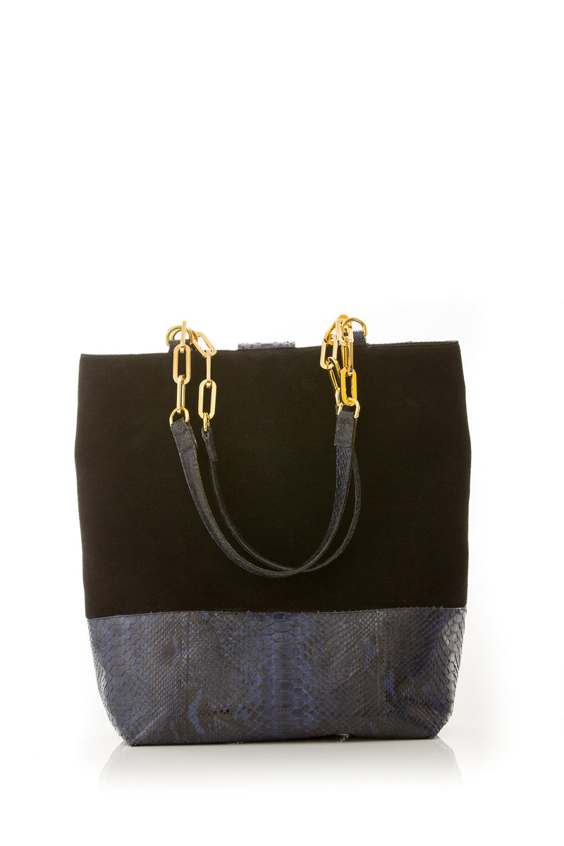 Tote Bag TAH TONG SAK BLACK SUEDE AND NAVY PYTHON