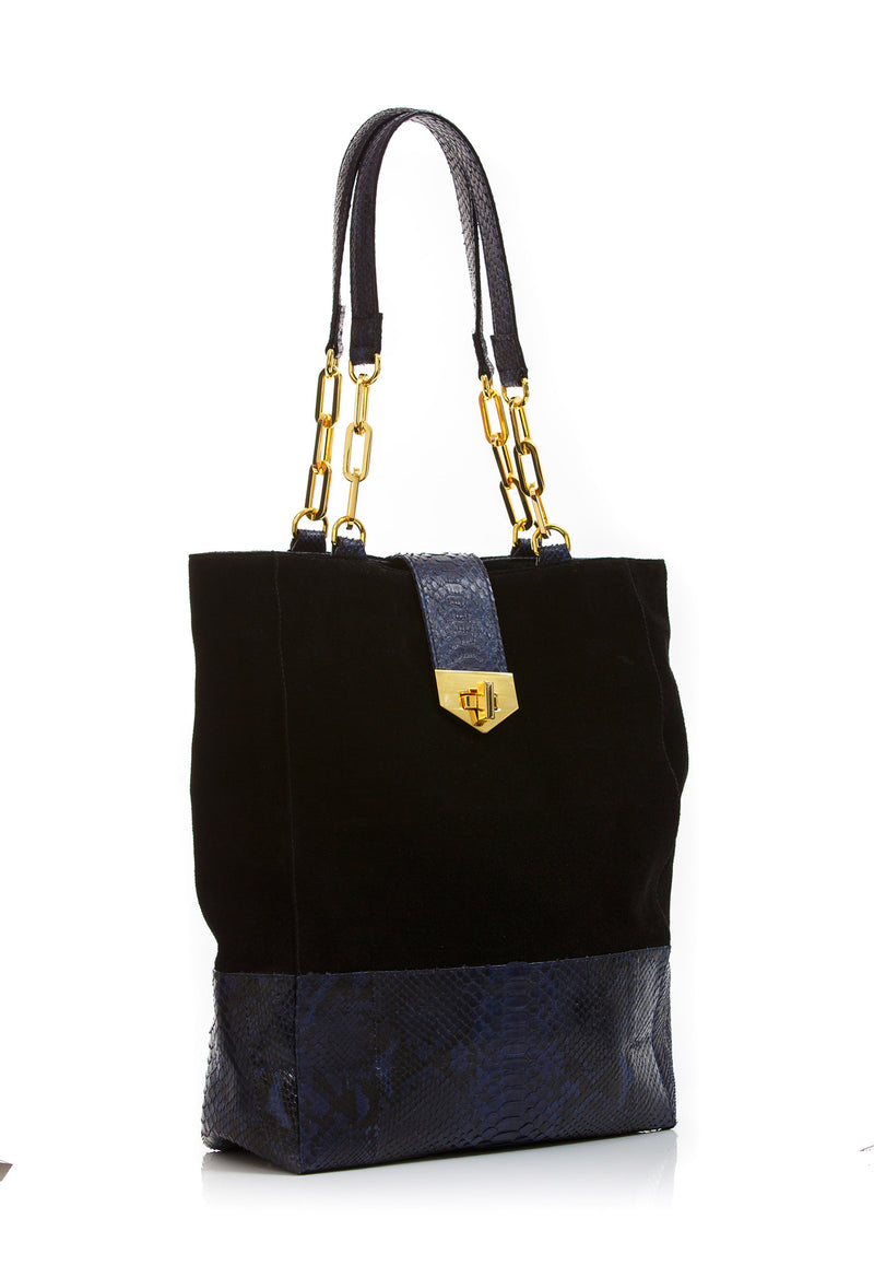 Tote Bag TAH TONG SAK BLACK SUEDE AND NAVY PYTHON