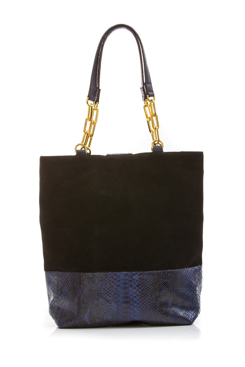 Tote Bag TAH TONG SAK BLACK SUEDE AND NAVY PYTHON