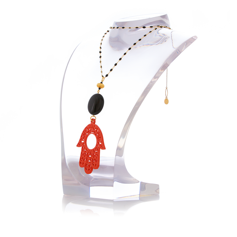 RAKSHA Necklace Black Agate and Orange Hand Lacquered-Horn