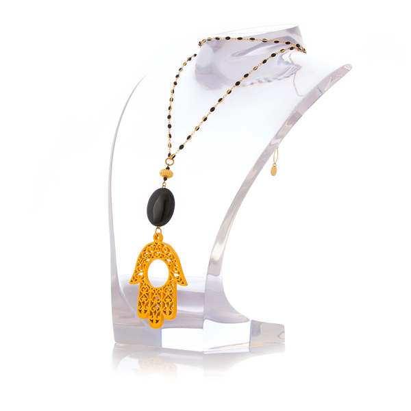 RAKSHA Necklace Black Agate and Yellow Hand Lacquered-Horn