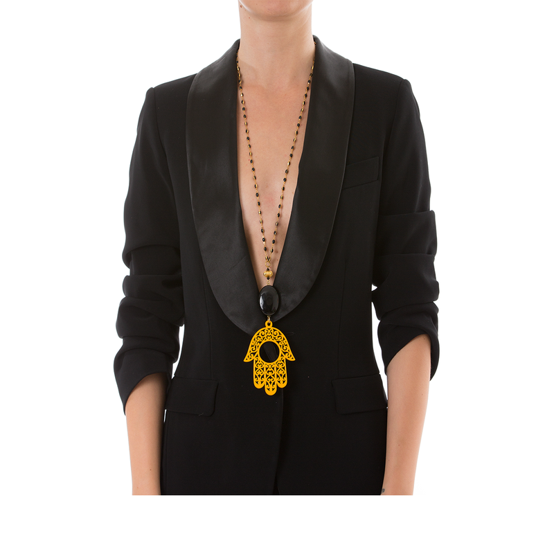 RAKSHA Necklace Black Agate and Yellow Hand Lacquered-Horn