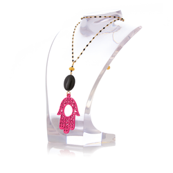 RAKSHA Necklace Black Agate and Pink Hand Lacquered-Horn
