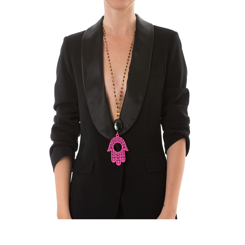RAKSHA Necklace Black Agate and Pink Hand Lacquered-Horn
