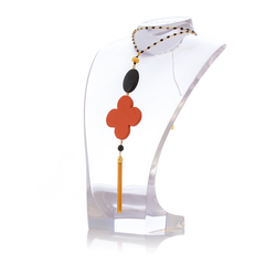 ROMANE Adjustable Tasseled Gold-Plated Necklace & Orange Lacquered-Horn
