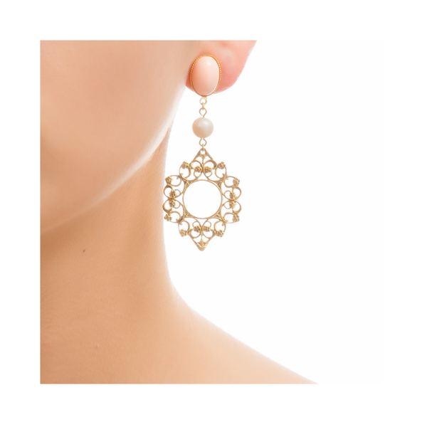 ROSACE Earring Gold-Plated Coral and Pearl