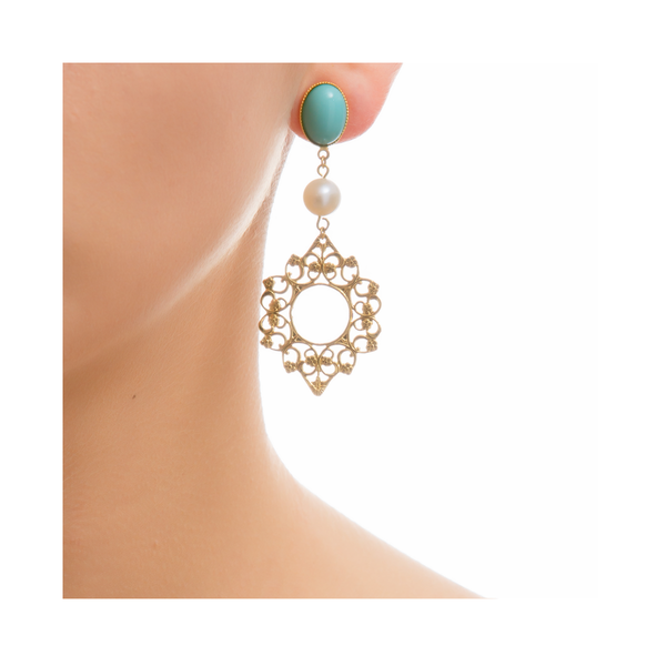 ROSACE Earring Gold-Plated Turquoise and Pearl