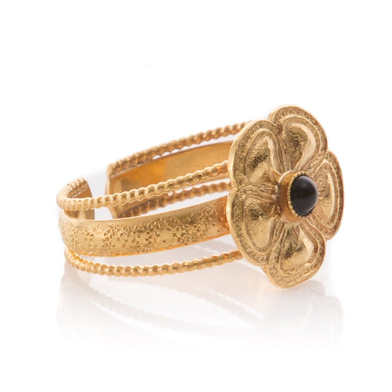 ROSALIE adjustable gold-plated flower ring black