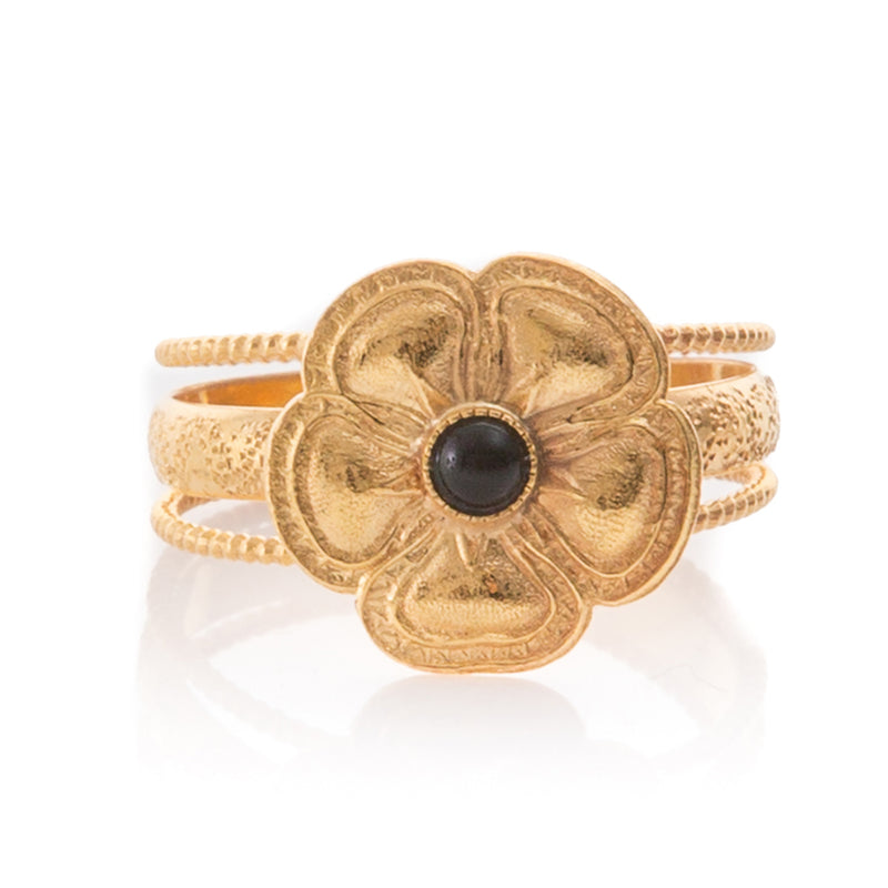 ROSALIE adjustable gold-plated flower ring black
