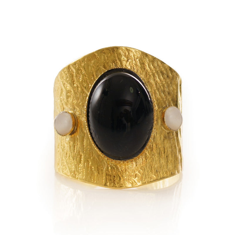 SAHEL adjustable ring black agate stone