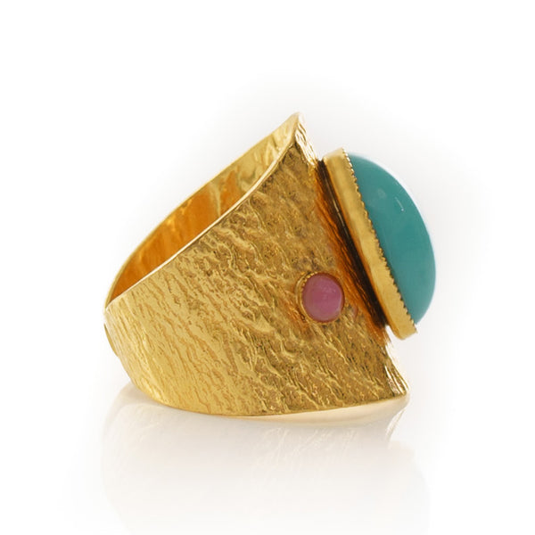 SAHEL adjustable ring turquoise coral