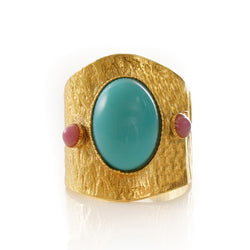 SAHEL adjustable ring turquoise coral