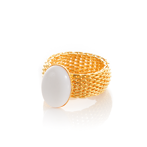 SHANTA Mesh Ring & White Cabochon