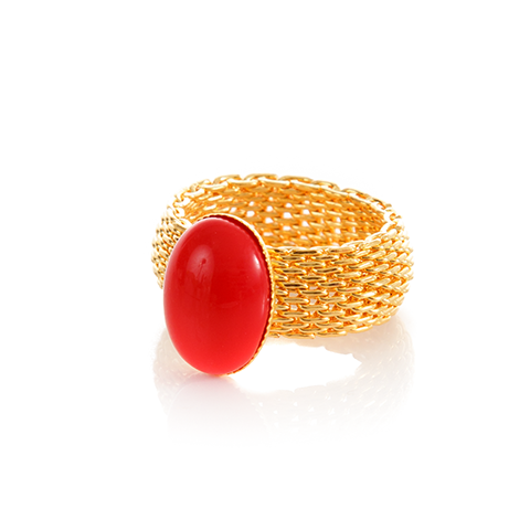 SHANTA Mesh Ring & Red Cabochon