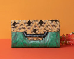 ULALAH Clutch emerald green, Kuba cloth.