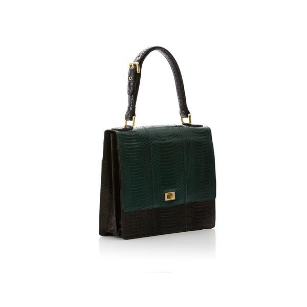 Top Handle Bag TAHDAH Dark Green and Black Cobra