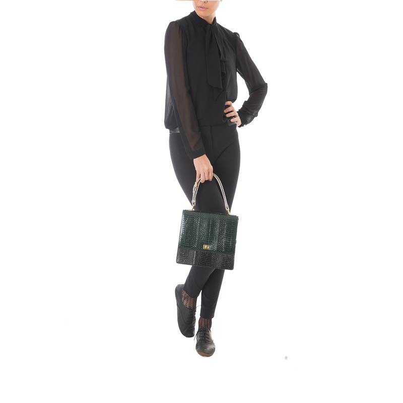 Top Handle Bag TAHDAH Dark Green and Black Cobra