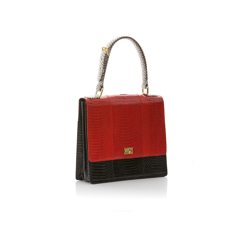 Top Handle Bag TAHDAH Red and Black Cobra