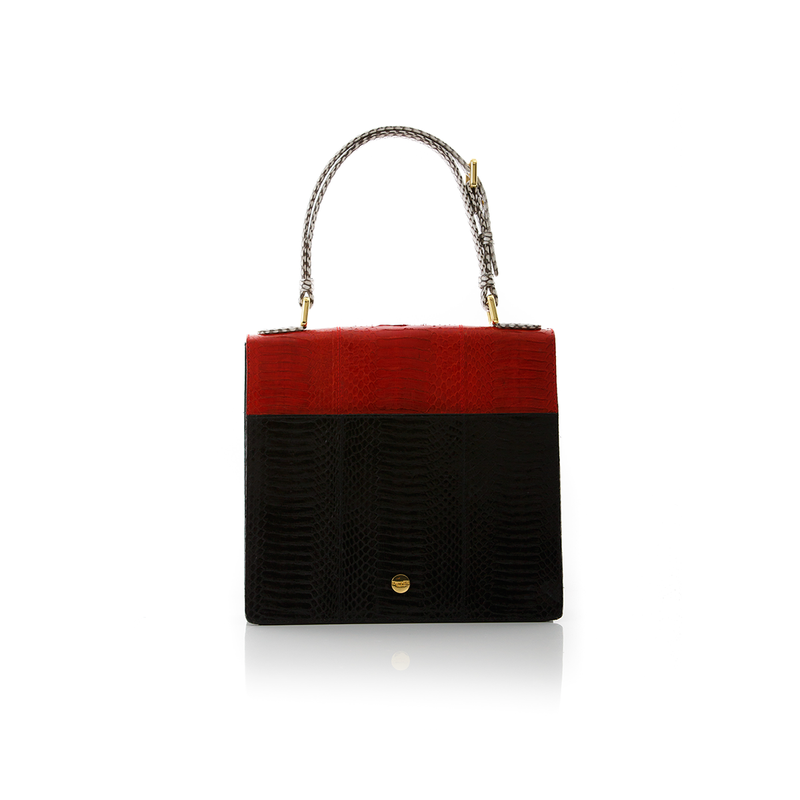 Top Handle Bag TAHDAH Red and Black Cobra